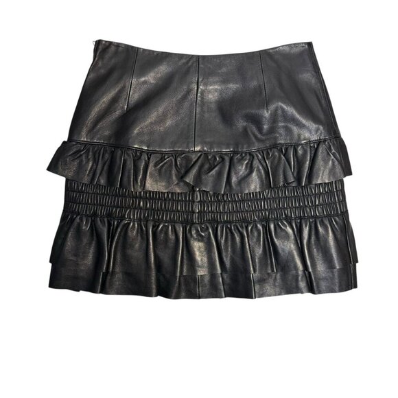Maje lamb Leather Skirt Black Jupia Ruffle Mini A Line size XS - Picture 3 of 9